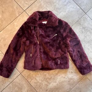 Alexis Burgundy Faux Fur Moto Jacket Size 6 Plush Statement Coat